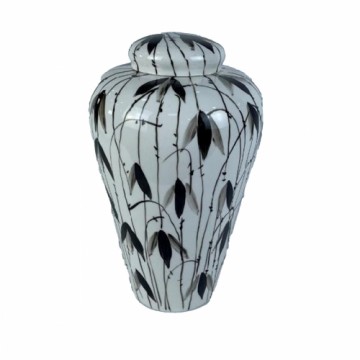 Китайская ваза DKD Home Decor Фарфор Чёрный Белый Восточный Лист растения (23 x 23 x 33 cm)