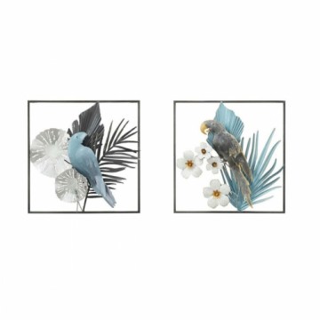 Настенный декор DKD Home Decor Серый Синий Металл Попугай Тропический (50 x 7,6 x 50 cm) (2 штук)