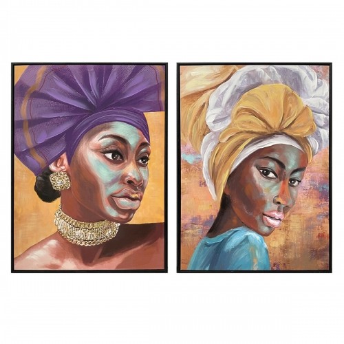 Canvas DKD Home Decor Koloniāls Āfrikas sieviete (60 x 3,5 x 80 cm) (2 gb.) image 1