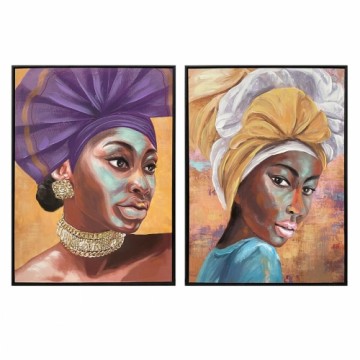 Canvas DKD Home Decor Koloniāls Āfrikas sieviete (60 x 3,5 x 80 cm) (2 gb.)