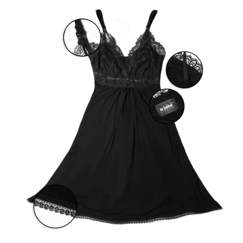 La Bebe™ Nursing Cotton Eva Art.93905 Black Grūtnieču barošanas naktskrekls Topošām māmiņām (melns ar mežģinēm) image 1
