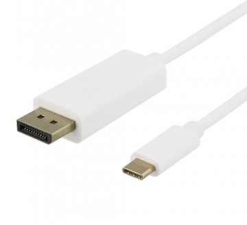 USB-C - DisplayPort kabelis DELTACO 4K UHD, paauksuotos jungtys, 1m, baltas / USBC-DP101-K / 00140013