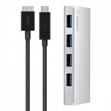 Belkin Hub USB-C for 4xUSB3.0 with cable USB-C Micro-B 1m silver