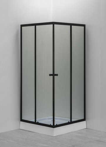Dušas stūris GOTLAND Eko Black 800*800*195cm, zems paliktnis 13 cm, melnais profils, matēti stikli image 1