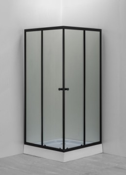 Dušas stūris GOTLAND Eko Black 800*800*195cm, zems paliktnis 13 cm, melnais profils, matēti stikli