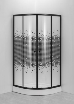 Dušas stūris GOTLAND Mosaic 800*800*195cm, zems paliktnis 13 cm, melnais profils, stikli ar dizainu