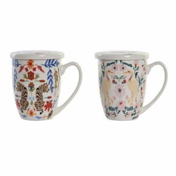 Tasīte ar Tējas Filtru DKD Home Decor Porcelāns Daudzkrāsains (380 ml) (2 gb.)
