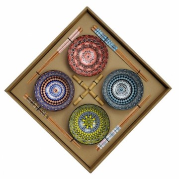 Suši Komplekts DKD Home Decor Daudzkrāsains Bambuss Mandala Keramika Austrumniecisks (12 Daudzums)