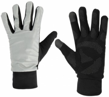 Sports gloves with touchscreen tip AVENTO 44AC reflective M/L silver/black