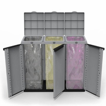 Bigbuy Cleaning Atkārtoti Pārstrādājamo Atkritumu Tvertne Ecoline Melns/Pelēks 3 durvis (102 x 39 x 88,7 cm)