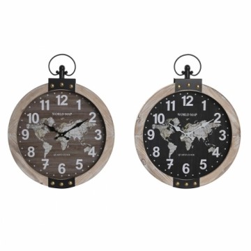 Настенное часы DKD Home Decor Чёрный Коричневый Железо Vintage Деревянный MDF Карта Мира (40 x 6,5 x 46 cm) (2 штук)