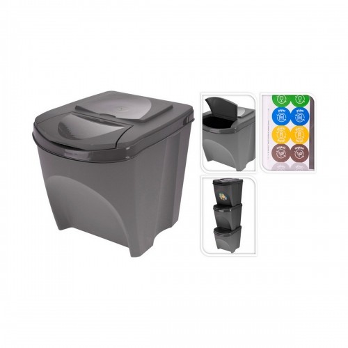 Atkārtoti Pārstrādājamo Atkritumu Tvertne Sortibox Melns (3 x 25 l) image 2