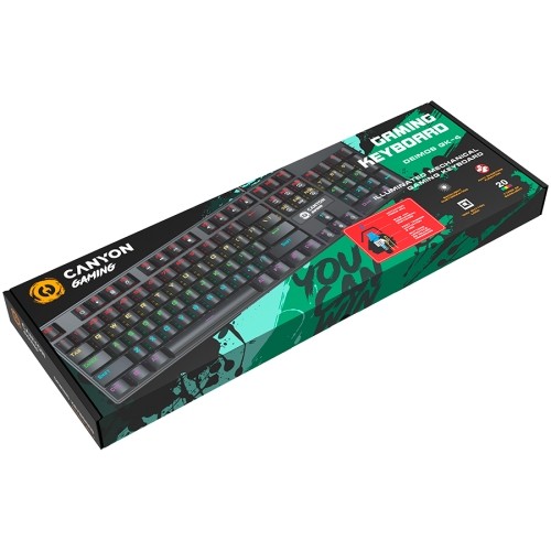 Canyon Wired black Mechanical keyboard With colorful lighting system104PCS rainbow backlight LED，also can custmized backlight,1.8M braided cable length ,rubber feet，English layout double injection ，Numbers 104 keys,keycaps,0.7kg，Size 429*124*35mm image 3