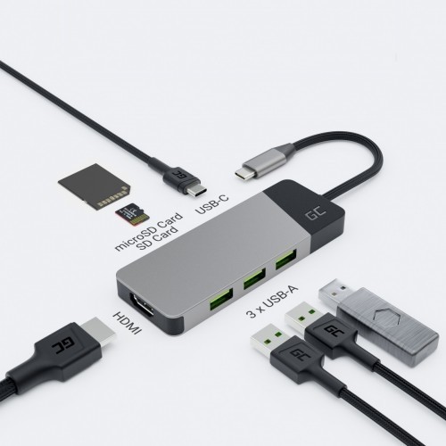 Green Cell Hub adapter USB-C Connect 3xUSB 3.1 HDMI 4K 60Hz USB-C PD 85W image 1