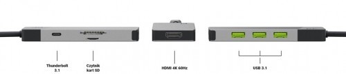 Green Cell Hub adapter USB-C Connect 3xUSB 3.1 HDMI 4K 60Hz USB-C PD 85W image 2