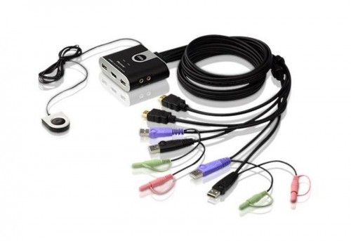 Aten  
         
       2-Port USB HDMI/Audio Cable KVM Switch with Remote Port Selector image 1
