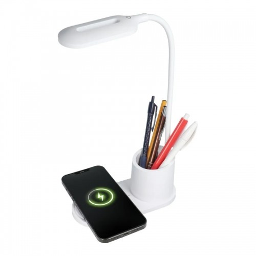 CP X2W 2in1 10W Universāls telefona bezvadu Qi lādētājs + Fleksibla Galda lampa ar pildspalvu trauku Balta image 2