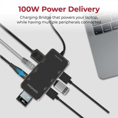 PROMATE PrimeHub-Mini 8in1 USB-C Hub HDMI 4K / LAN / PD 100W / SD / 3x USB 3.0 image 4