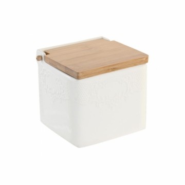 Sālstrauciņš ar Vāku DKD Home Decor Dabisks Porcelāns Balts Bambuss (10,5 x 9 x 9 cm)