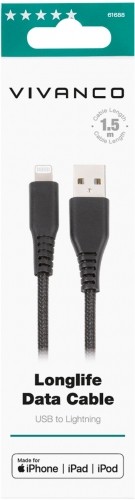 Vivanco cable USB - Lightning 1.5m, black (61688) image 2