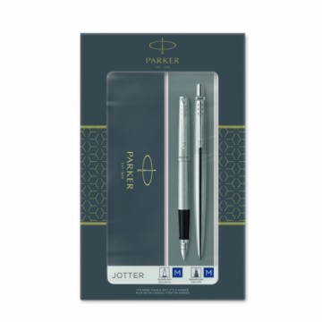 Parker Duoset : Jotter Steel Ct Fountain Pen + Ball Pen