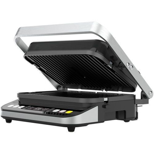 Aeno Contact grill;220-240V 2000W;Six program for beef, fish, chicken, sausage, humburg, baconReversible grill plate with non-stick coating; Brushed stainless steel housing;Grill plate heating together or heating separately;embossed logo;1M black image 1