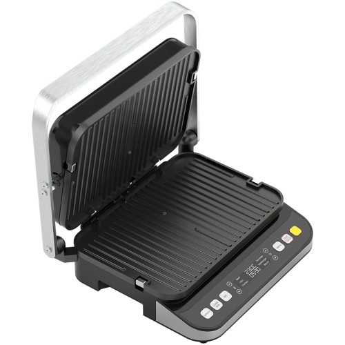 Aeno Contact grill;220-240V 2000W;Six program for beef, fish, chicken, sausage, humburg, baconReversible grill plate with non-stick coating; Brushed stainless steel housing;Grill plate heating together or heating separately;embossed logo;1M black image 3