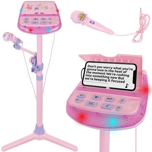 Karaoke mikrofons ar statīvu, rozā IS image 1