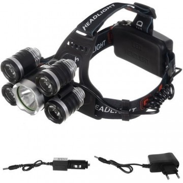Galvas lukturis 5 x LED T6 CREE ar batareju un ladētāju