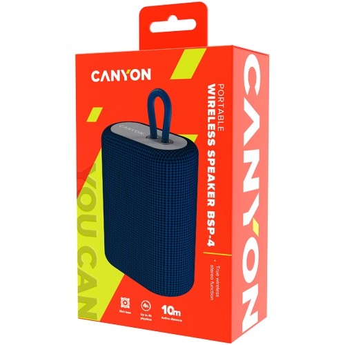 Canyon BSP-4 Bluetooth Speaker, BT V5.0, BLUETRUM AB5365A, TF card support, Type-C USB port, 1200mAh polymer battery, Blue, cable length 0.42m, 114*93*51mm, 0.29kg image 4