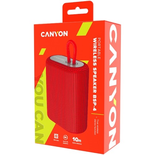 Canyon BSP-4 Bluetooth Speaker, BT V5.0, BLUETRUM AB5365A, TF card support, Type-C USB port, 1200mAh polymer battery, Red, cable length 0.42m, 114*93*51mm, 0.29kg image 4