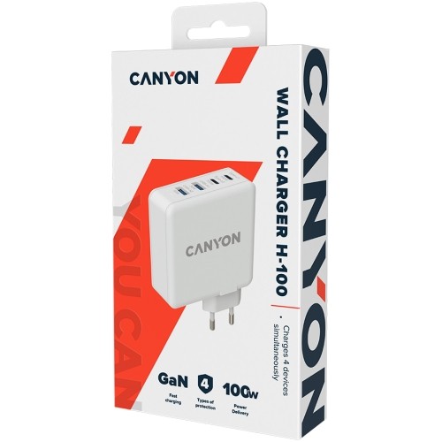 Canyon, GAN 100W charger  Input:  100V-240V Output: USB-C1/C2: 5V 3A , 9V 3A , 12V 3A , 15V 3A , 20V 5A  USB-A 1/A2: 4.5V/5A, 5V/4.5A, 9V/3A, 12V/2.5A,  20V/1.5A  C1+C2 : 65W + 30W； C1+A1 : 65W + 30W ； C1+A2 : 65W + 30W ；C1+A1+A2 : 65W + 7.5W image 3