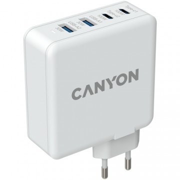 Canyon, GAN 100W charger  Input:  100V-240V Output: USB-C1/C2: 5V 3A , 9V 3A , 12V 3A , 15V 3A , 20V 5A  USB-A 1/A2: 4.5V/5A, 5V/4.5A, 9V/3A, 12V/2.5A,  20V/1.5A  C1+C2 : 65W + 30W； C1+A1 : 65W + 30W ； C1+A2 : 65W + 30W ；C1+A1+A2 : 65W + 7.5W