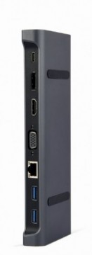 Gembird Adapter USB-C 9in1, HDMI, USB-C PD, VGA, DP, USBx3, Audio, LAN