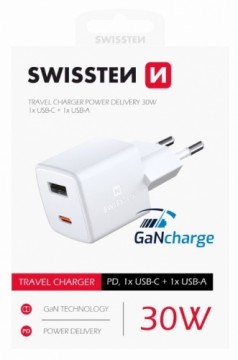 Swissten GaN Mini Tīkla Lādētājs USB-C / USB / PD 30W