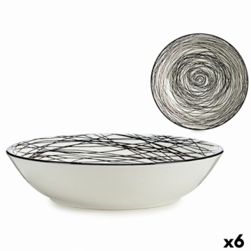 Vessia Dziļais šķīvis Strīpas Porcelāns Melns Balts 6 gb. (20 x 4,7 x 20 cm)