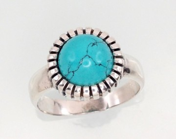 Серебряное кольцо #2101425(POx-Bk)_TRX, Серебро 925°, оксид (покрытие), Бирюза (Имитация), Размер: 17.5, 4 гр.