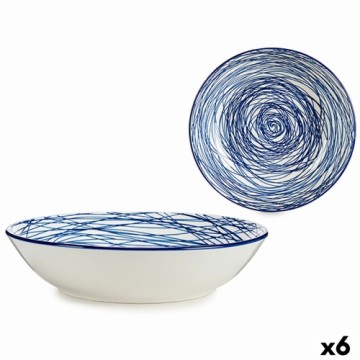 Vessia Dziļais šķīvis Strīpas Porcelāns Zils Balts 6 gb. (20 x 4,7 x 20 cm)