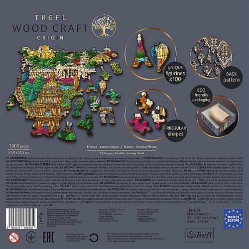 Trefl Puzzles TREFL Koka puzle - Francijas slavenās vietas, 1000gb image 4