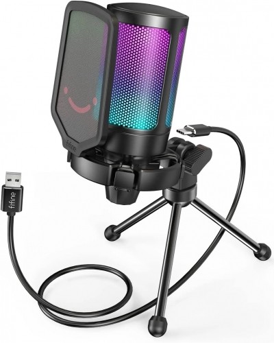 Fifine AmpliGame A6V RGB mikrofons spēlēm | podkāsti | straumes | statīvs | melns image 1