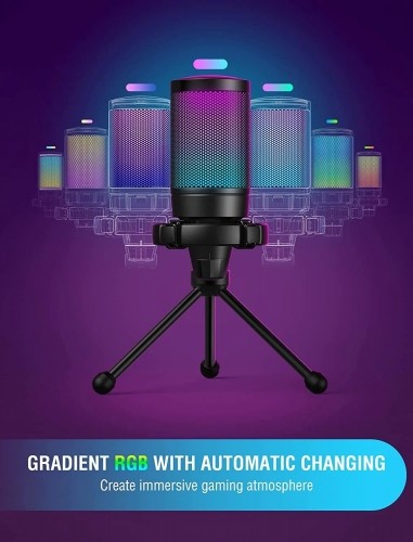 Fifine AmpliGame A6V RGB mikrofons spēlēm | podkāsti | straumes | statīvs | melns image 3