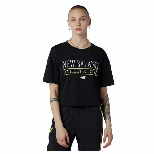 Sieviešu Krekls ar Īsām Piedurknēm New Balance Essentials Athletic Club Boxy Melns image 1