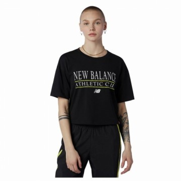 Sieviešu Krekls ar Īsām Piedurknēm New Balance Essentials Athletic Club Boxy Melns
