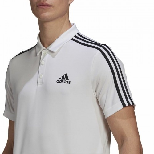 Vīriešu Polo ar Īsām Piedurknēm Adidas Primeblue 3 Stripes Balts image 3