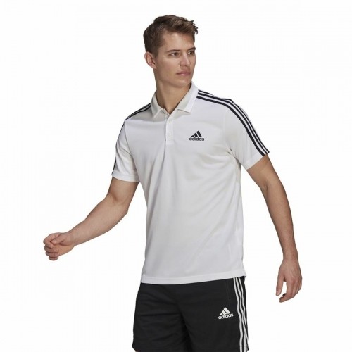 Vīriešu Polo ar Īsām Piedurknēm Adidas Primeblue 3 Stripes Balts image 4