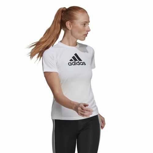 Sieviešu Krekls ar Īsām Piedurknēm Adidas Primeblue D2M Logo Sport  Balts image 1