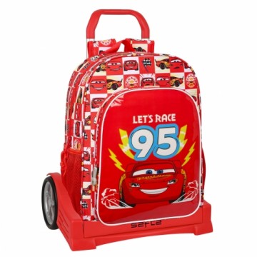 Школьный рюкзак с колесиками Cars Let's race Красный Белый (33 x 42 x 14 cm)