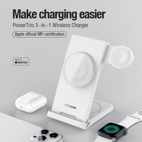 Nillkin PowerTrio 3in1 Wireless Charger MagSafe for Apple Watch White (MFI) image 2