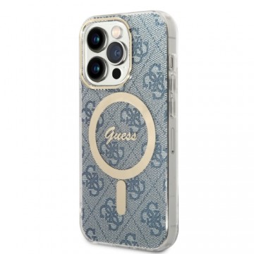Guess 4G MagSafe Compatible Case + Wireless Charger for iPhone 14 Pro Blue