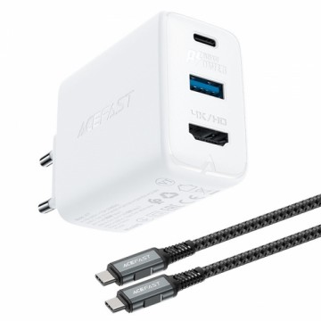 Acefast 2in1 charger GaN 65W USB Type C | USB, adapter adapter HDMI 4K @ 60Hz (set with cable) white (A17 white)